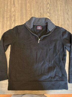 UNTUCKit Merino Wool Men’s Black Half-Zip Sweater with Striped Grey Collar
